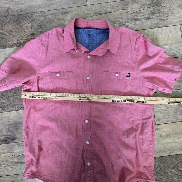 Chaps Mens Coastland Wash Chambray Light Pink Large Button-Up Shirt - Picture 5 of 12